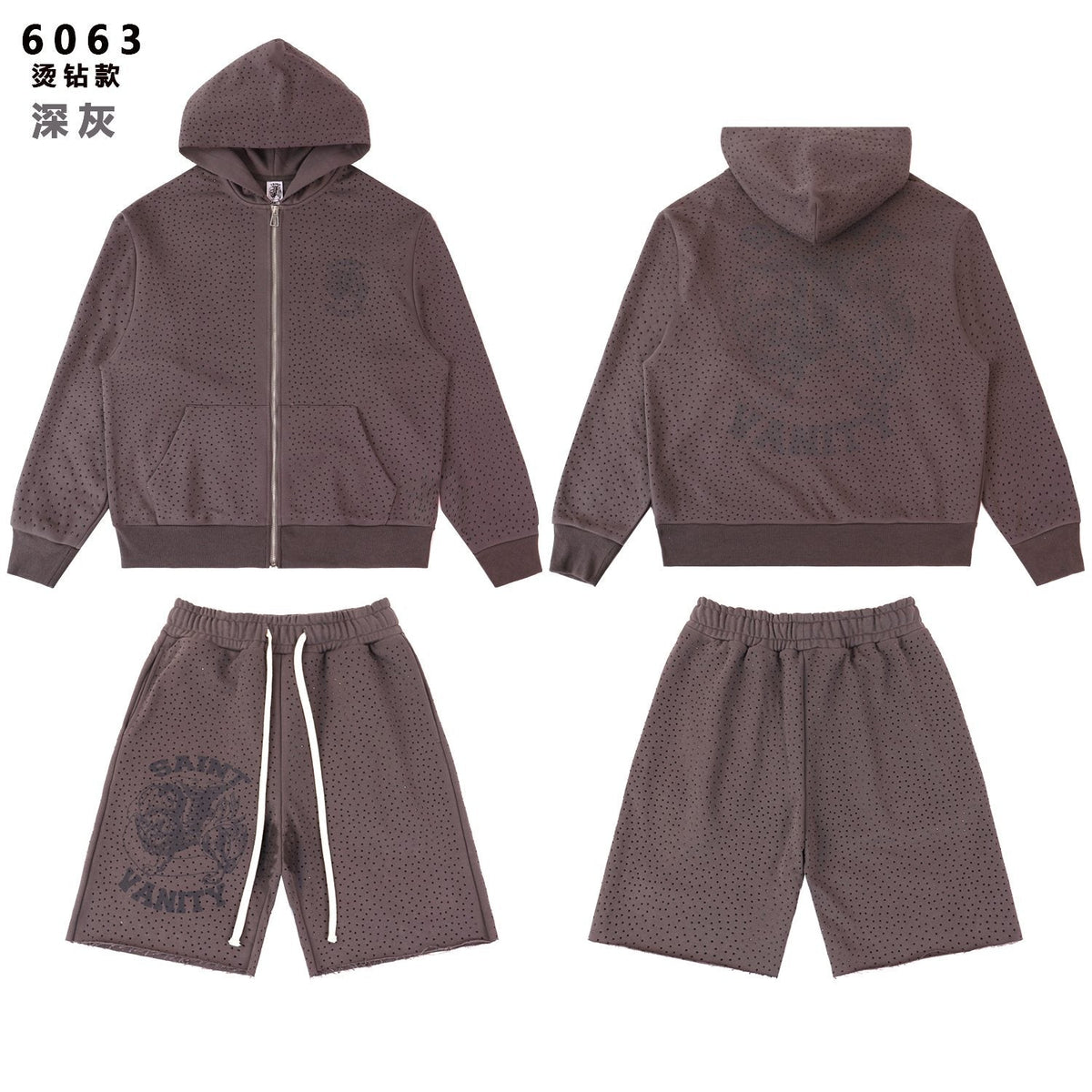 SAINT Vanity Rhinestone Zip Hoodie & Shorts Set
